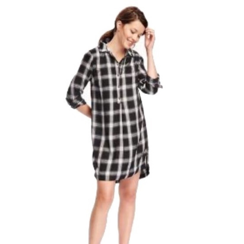 Old Navy Black Plaid Shirt Dress Size-Small